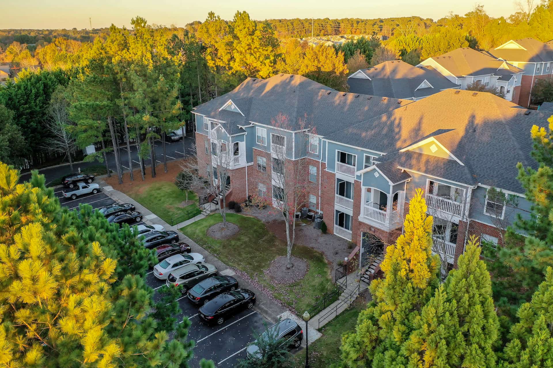 aerial view of Halston Riverside apartment complex