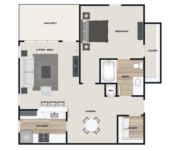 one bed one bath 949 square foot apartment