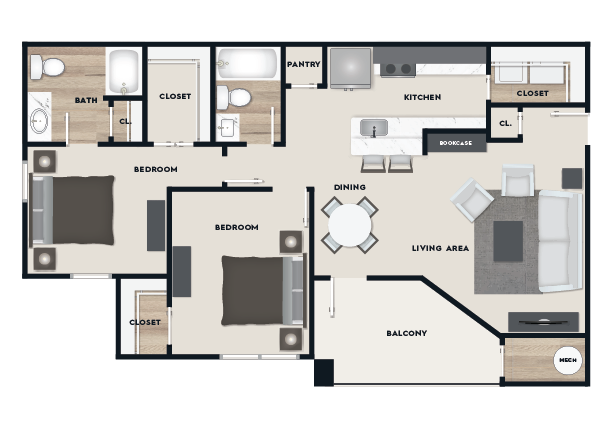 two bed two bath 1,068 square foot apartment